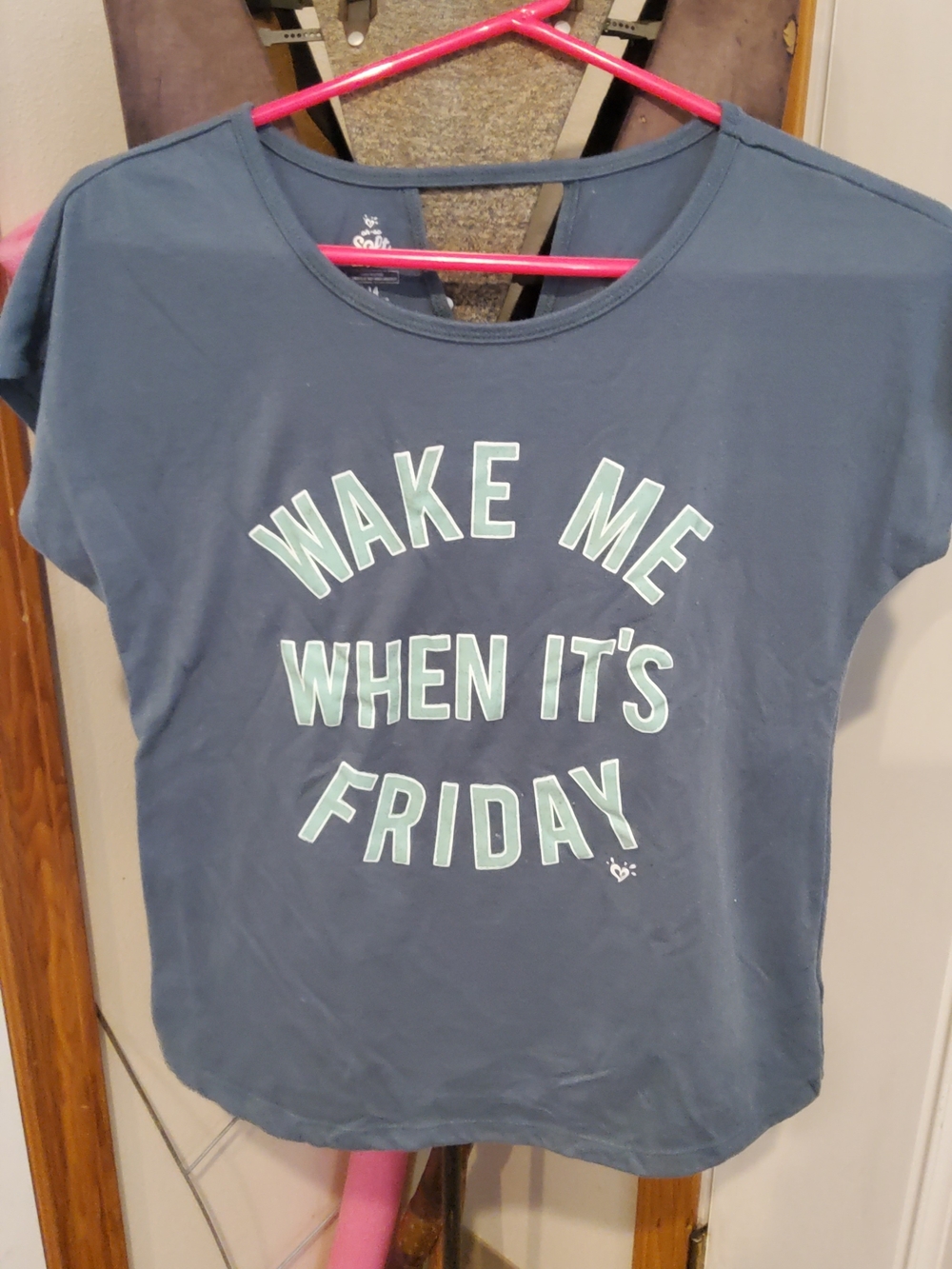 Graphic Tee "Wake Me When It's Friday" - Slate Blue with Mint Letters